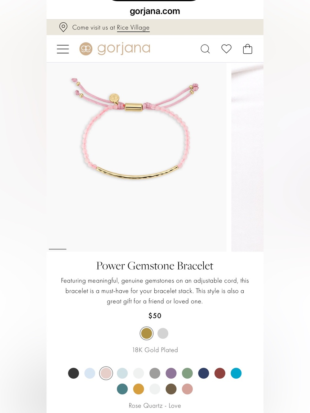 *EUC* Gorjana Power Gemstone Bracelet- 18k Gold Plated Rose Quartz